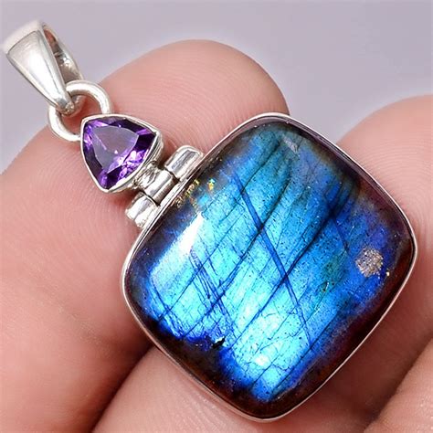 Pendentif protection labradorite Améthyste monture argent 925 ref 0440