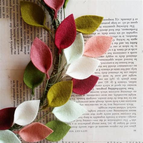 Extra Large Felt Leaf Wreath In Pink Green And Soft White Etsy Felt