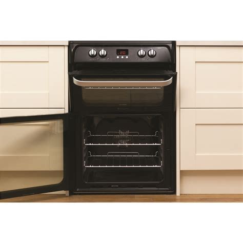 Hotpoint Ultima 60cm Double Oven Electric Cooker With Induction Hob Black Hui614k Appliances