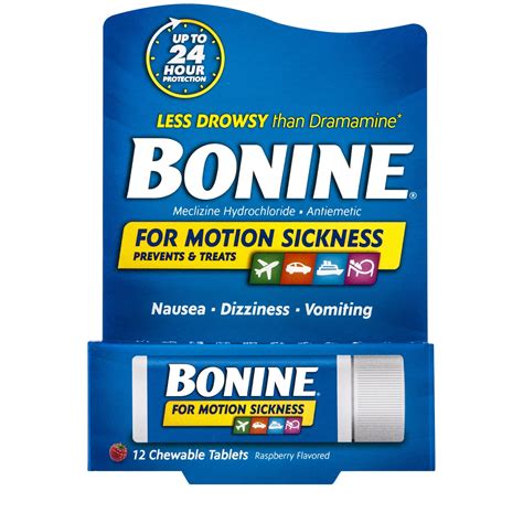 Bonine Chewable Motion-Sickness Relief Tablets, Raspberry, 12 ct ...