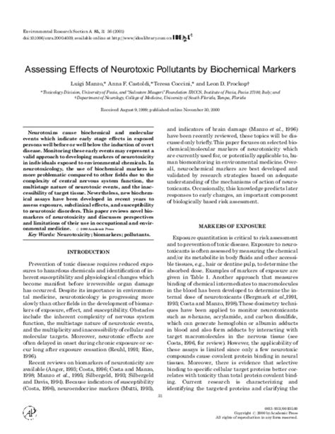 Pdf Assessing Effects Of Neurotoxic Pollutants By Biochemical Markers Luigi Manzo