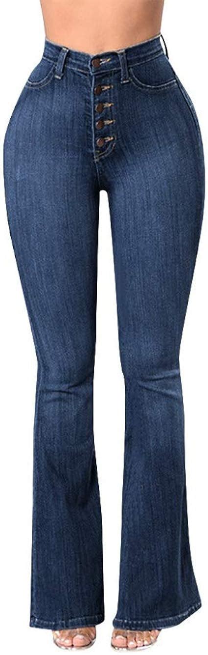 Pantalones Vaqueros Mujer Color SóLido Slim Fit Acampanados PantalóN