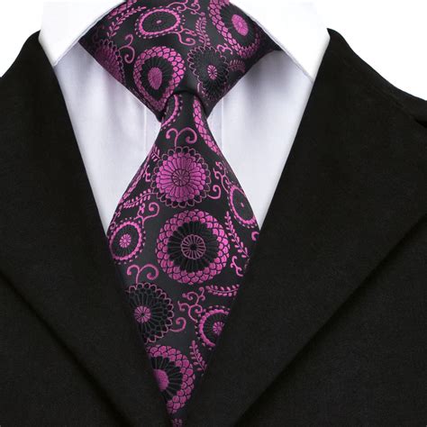 Hi Tie Purple Floral Silk Jacquare Woven Ties For Men Suit Formal Neck