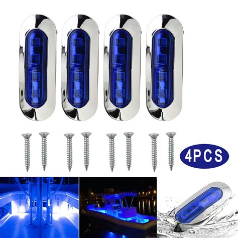 4pcs Truck Marine Boat 4 Led Blue Courtesy Lights Cabin Deck Walkway Stair Lamp