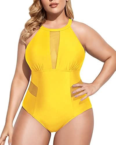 Stylish Tummy Control Monokini Plus Size Swimwear Neon Yellow Daci