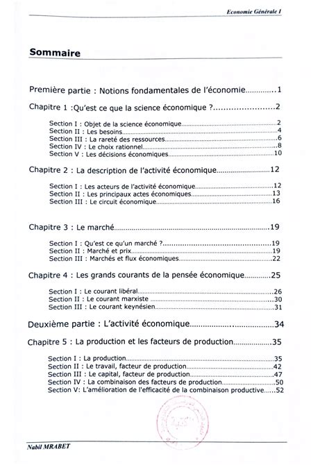 Sommaire Cours Economie G N Rale I Pdf