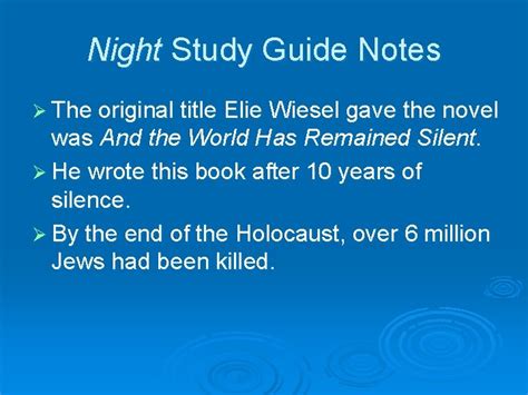 Night By Elie Wiesel Study Guide Notes Night