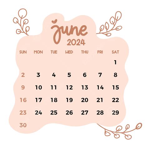 Calendar 2024 June Vintage Style Vector June 2024 June Monthly