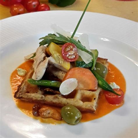 Savoury Waffle With Chicken Salad And Salsa Romesco By Chef Pranay Kr