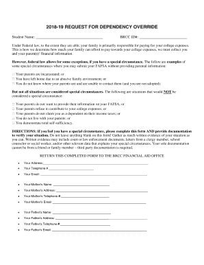 Fillable Online Dependency Override Request Form Blue Ridge