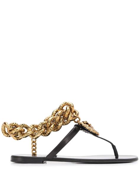 Dolce And Gabbana Chain Detail T Bar Flat Sandals In Black Lyst