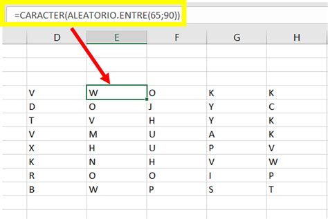 Función ALEATORIO ENTRE en Excel