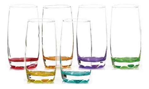 Juego De 6 Vasos Con Fondo De Color Vaso High Ball 350 Ml Meses Sin