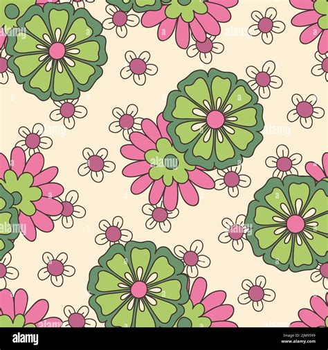 Colorful Large Scale Hand Drawn Floral Vector Seamless Pattern Retro