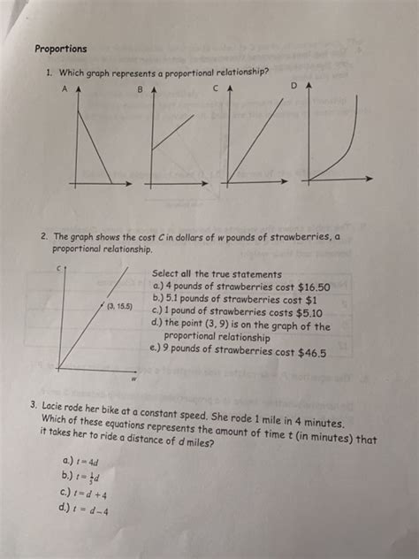 Solved Proportions 1 Which Graph Represents A Proportional Chegg