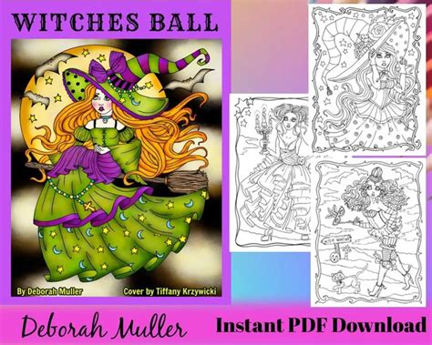 Witches Ball Instant Download Coloring Book Deborah Muller Artist