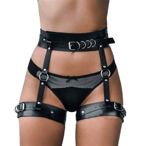 Sexy Women Leather Harness Erotic Leather Leg Garter Belt For Stockings Lingerie Sex Body Sexy