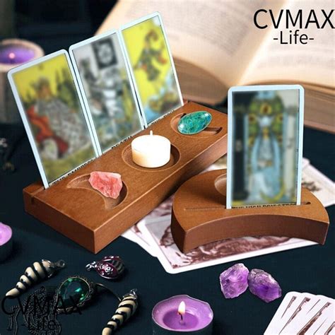 Cmax Tarot Card Display Card Base Moon Shape Wooden Tarot Card Stand