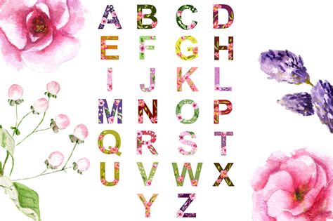 Alphabet Of Watercolor Flowers By Watercolor Stories Thehungryjpeg