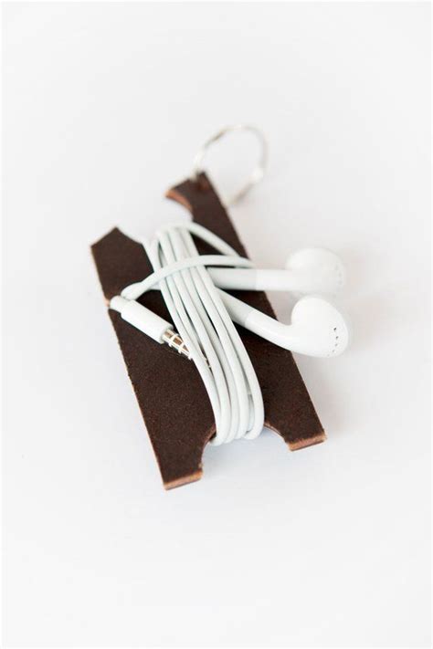 Leather Earbud Holder Headphone Keychain Holder Earbud Wrap Cord