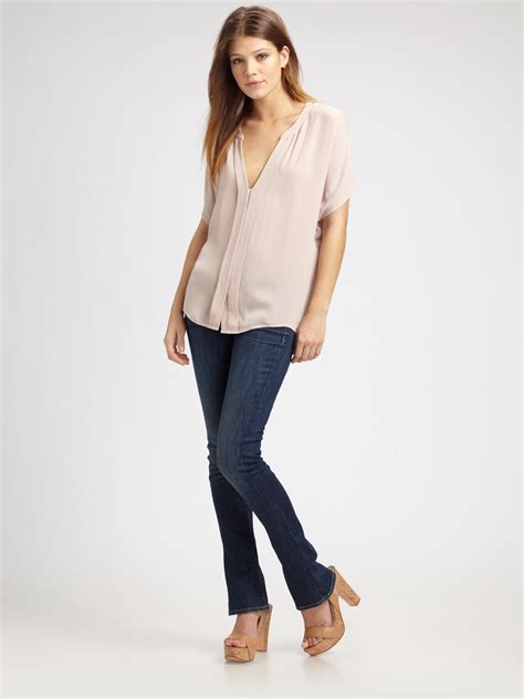 Vince Silk V Neck Blouse In Pink Lyst