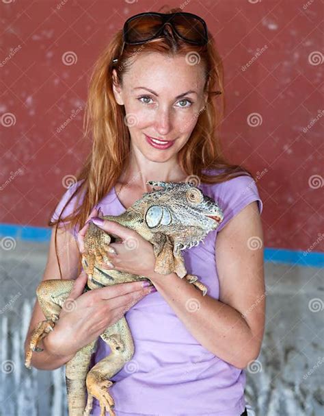 Portrait Of The Girl With The Iguana Stock Photo Image Of Monster