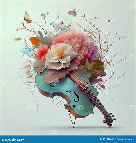 Violin Acoustic Instrument With Flowers Music Passion Concept Pastel