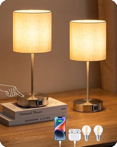 EDISHINE Bedside Lamps Set Of 2 3 Way Dimmable Table Lamp With USB A C