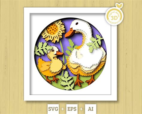 3D Mother S Day Shadow Box SVG Mother Duck Svg 3D Baby Duck SVG 3D