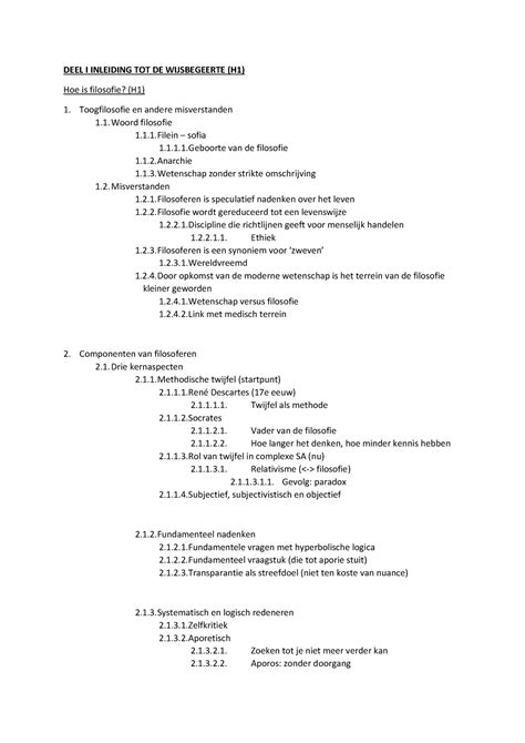 Inhoudstafel Filosofie Deel I Inleiding Tot De Wijsbegeerte H Hoe