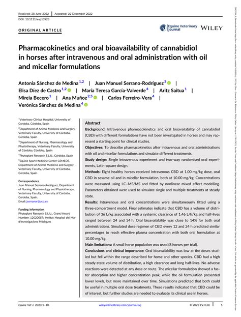 Pdf Pharmacokinetics And Oral Bioavailability Of Cannabidiol In