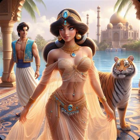 Sexy Princess Jasmine With Aladdin And Rajah By Princessloverkhan On