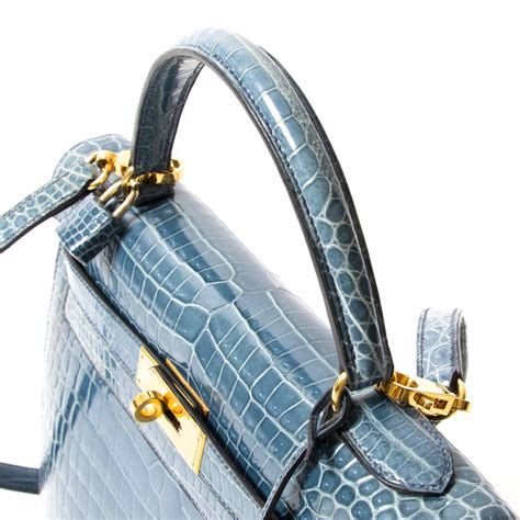 Rare Hermes Blue Jean Porosus Crocodile Kelly Ghw At Stdibs