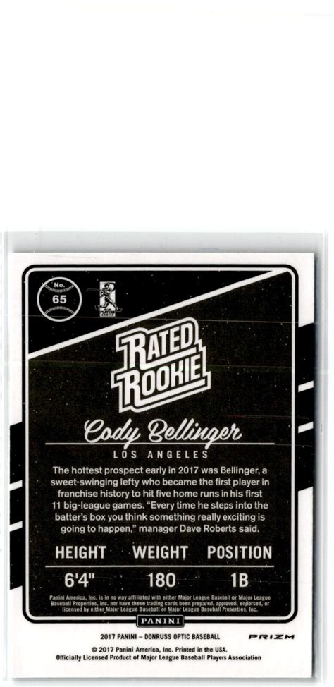 2017 PANINI DONRUSS OPTIC HOLO CODY BELLINGER RC DODGERS 65 A EBay