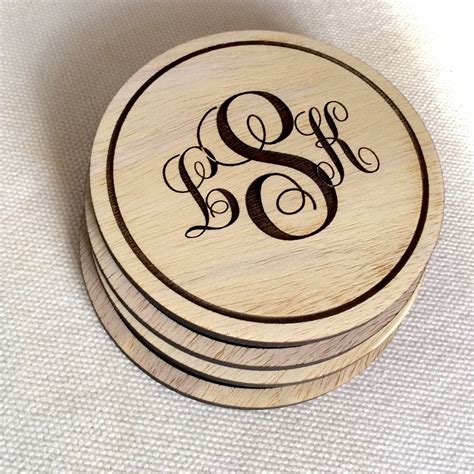 X Juego De Posavasos De Madera Grabados Con L Ser Monogram Etsy Espa A