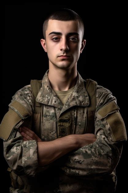 Premium Ai Image Cropped Studio Shot Of A Soldier Standing With His