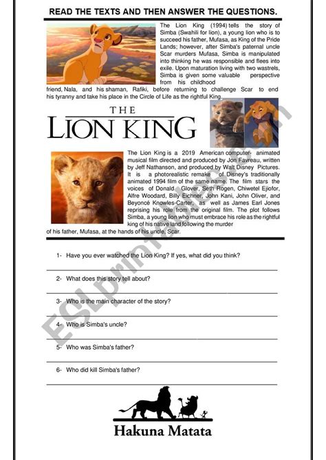Free Lion King Worksheet Answers Download Free Lion King Worksheet