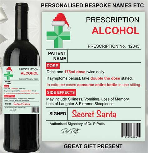 Bespoke Custom Names Text Personalised Prescription Wine Bottle Alcohol