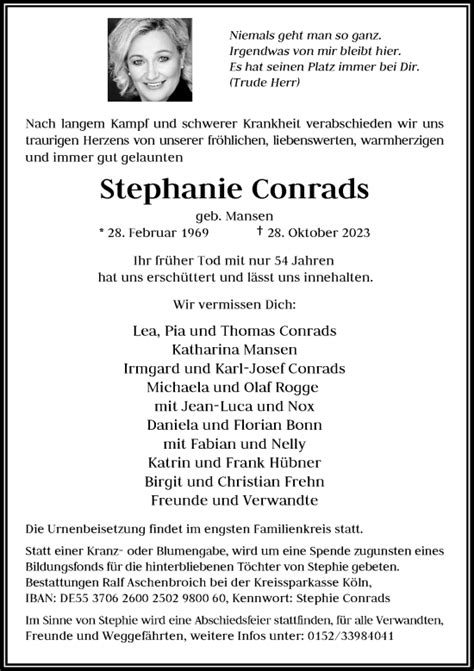 Alle Traueranzeigen für Stephanie Conrads trauer rp online de