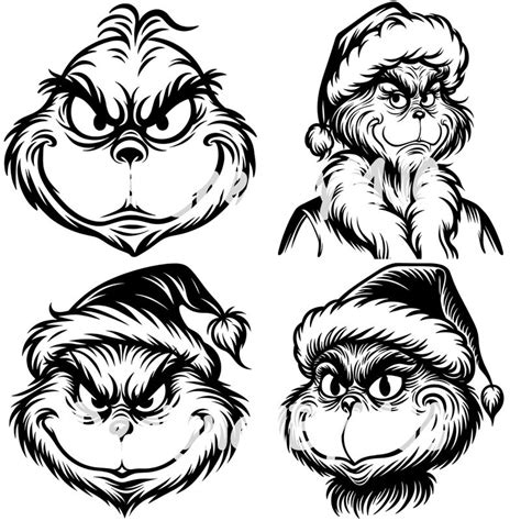 Grinch Black And White Clipart Etsy