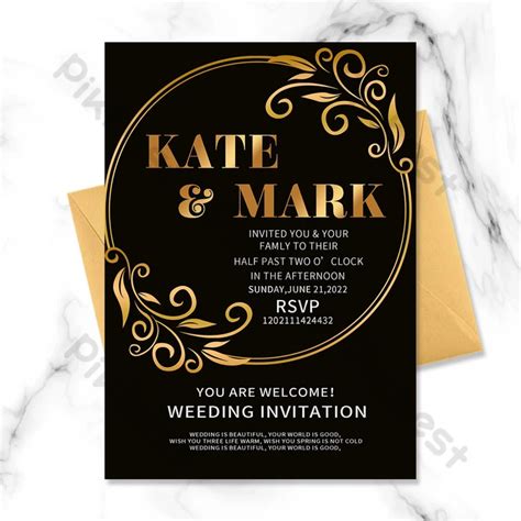 Black Gold Vintage Border Floral Wedding Invitation | PSD Free Download ...