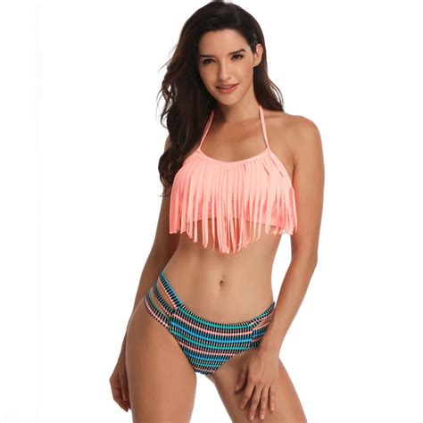 Womens Fringed Sexy Swimsuit Tie Side Bottom Padded Top Triangle