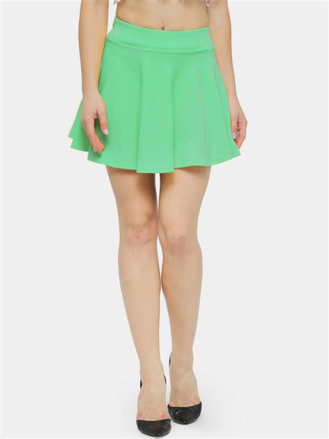 Buy N Gal Women Sea Green Solid Flared Mini Skirt Skirts For Women