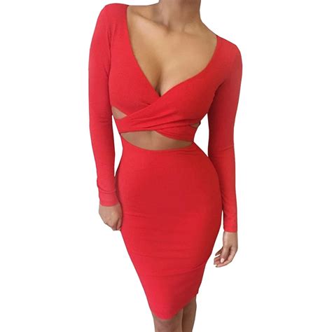 Sexy Criss Cross Bodycon Dress Women Spring Long Sleeve Night Club Wear