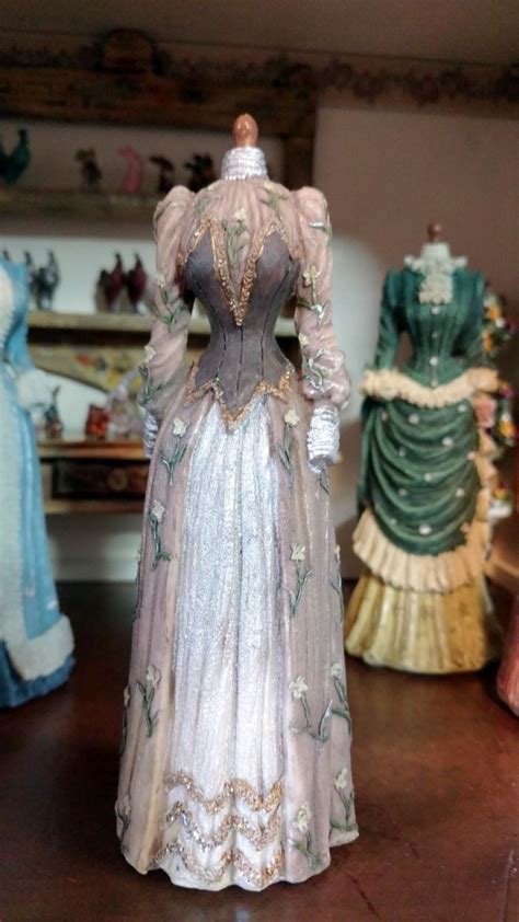 Dollhouse Miniature Victorian Dress Form In Browns Silver And Gold