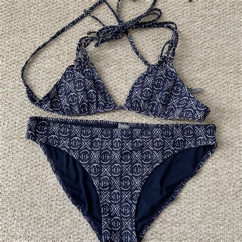 Aerie Navy Patterned String Bikini Top Worn Once Depop