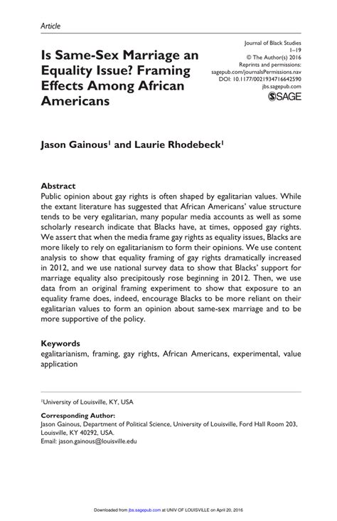 PDF Is Same Sex Marriage An Equality Issue Framing Effects Among