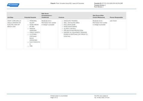 Rams Risk Assessment Method Statement Example Use It For Free