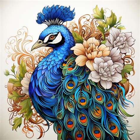 Premium Ai Image Hand Drawn Peacock Outline Illustration