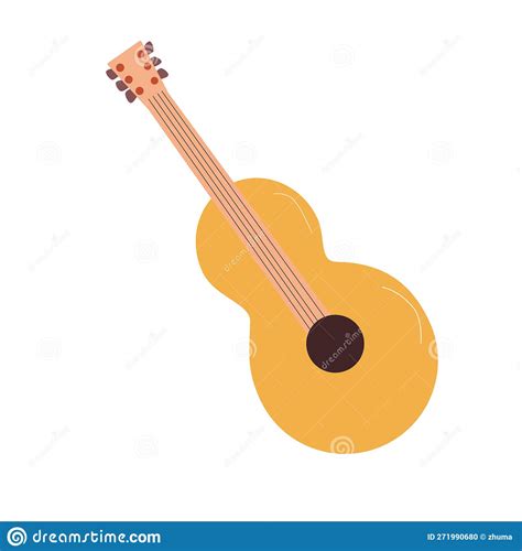 Acoustic Guitar In A Cartoon Style On White Background Stock Vector